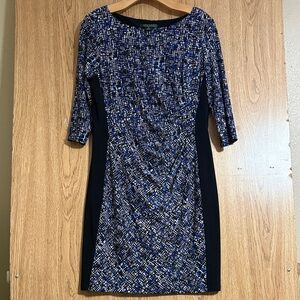 Polo Ralph Lauren Women's 3/4 Sleeve Blue and Black Dress